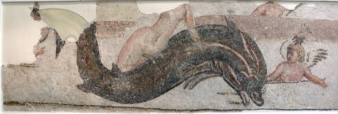 Mosaic of the nereid Galatea on a dolphin